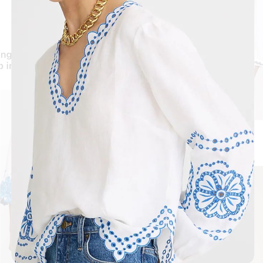 NWOT J crew bungalow embroidered top